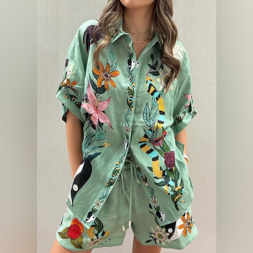 Linen Short + Top Set - Alemais Inspired - XL